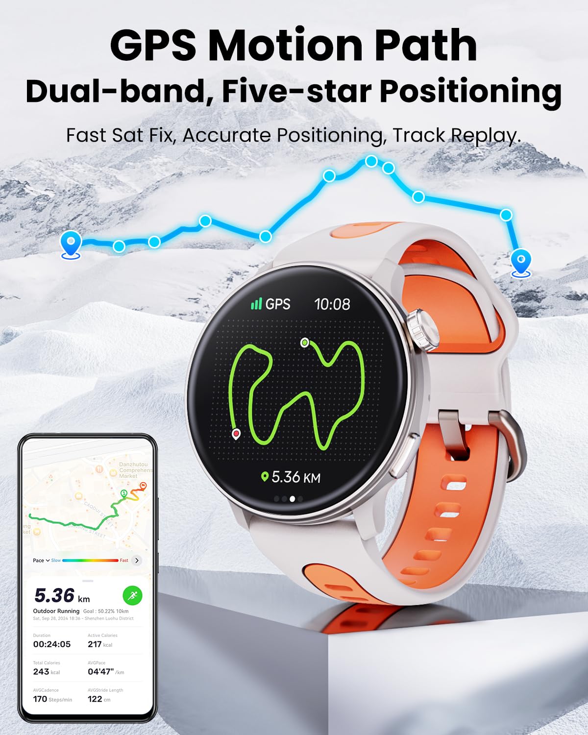 Mingdaln Smart Watch GPS, 1.43" AMOLED Screen Smart Watch for Men/Women Fitness Tracker, Military Smartwatches Compass，Compatible with Android & iOS (Bluetooth Call Answer/Dial), Multiple Sports Modes