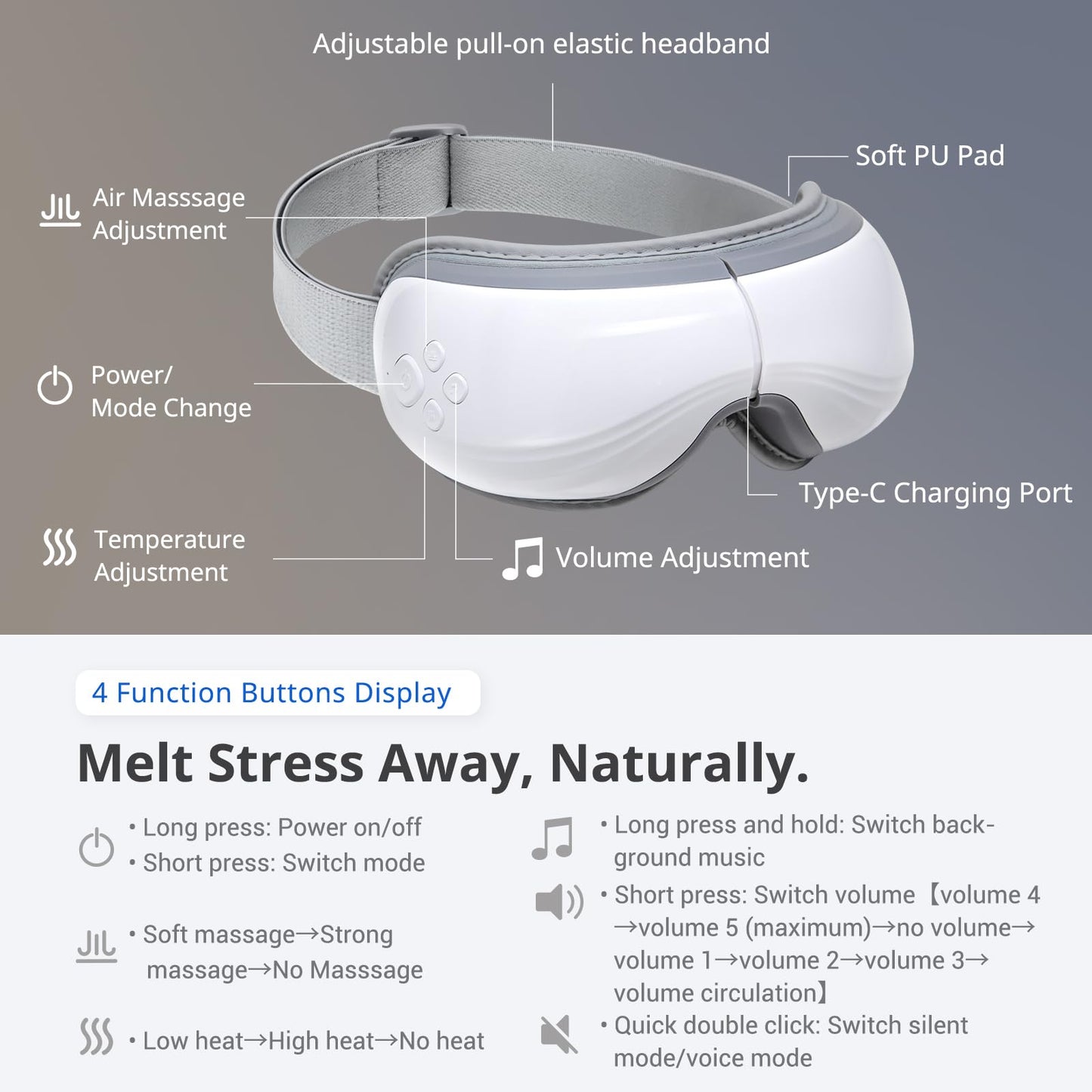 Mynt 5 Mode Eye Massager with Heat and Cooling, Heated Eye Massager with Bluetooth Capability, Folding Eye Mask Massager with Heat and Cool, Eye Massage with Voice Announcement, Gifts for Christmas