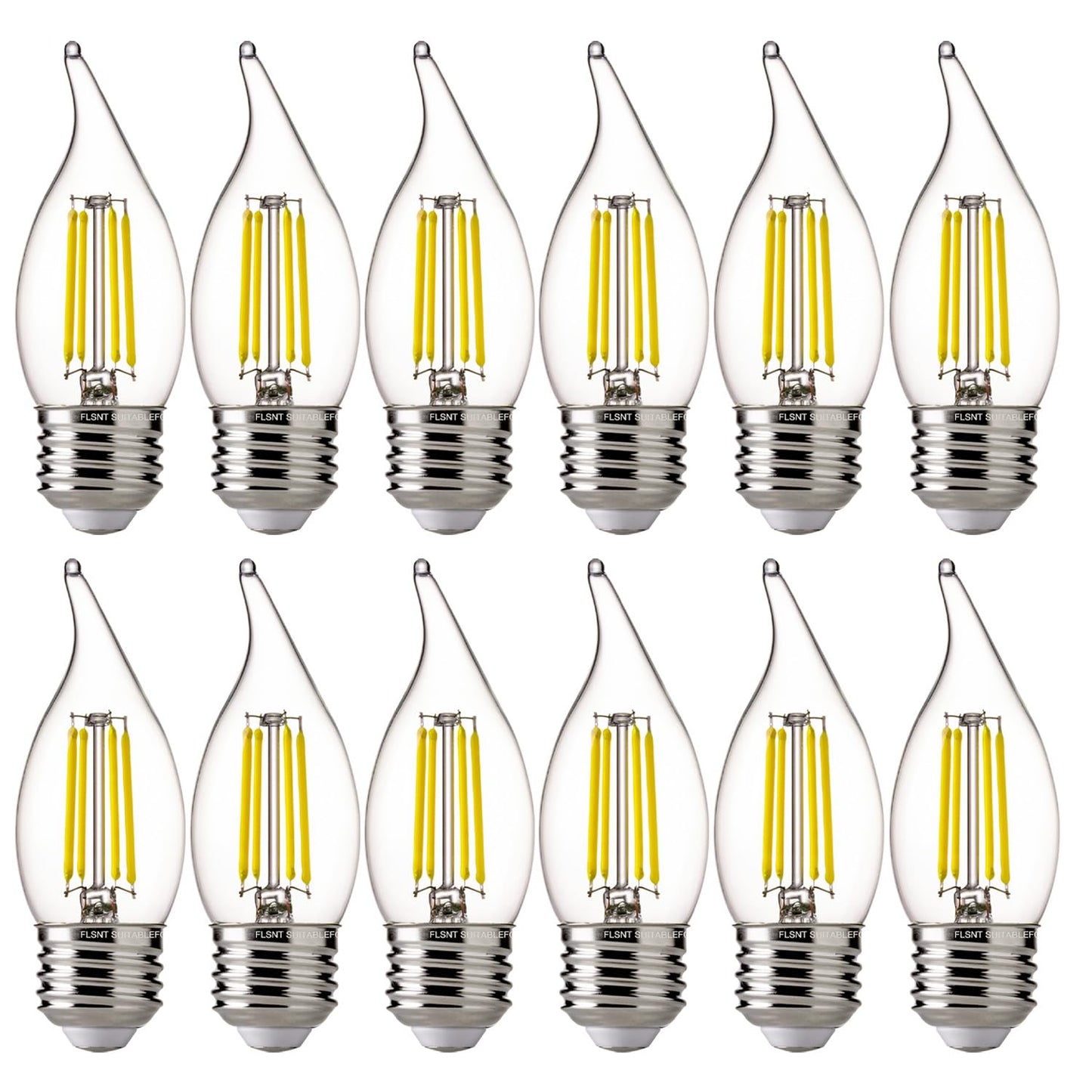 FLSNT LED Chandelier Bulbs, Dimmable, 60W Equivalent, 550LM, 12 Pack, Glass, 5000K Daylight