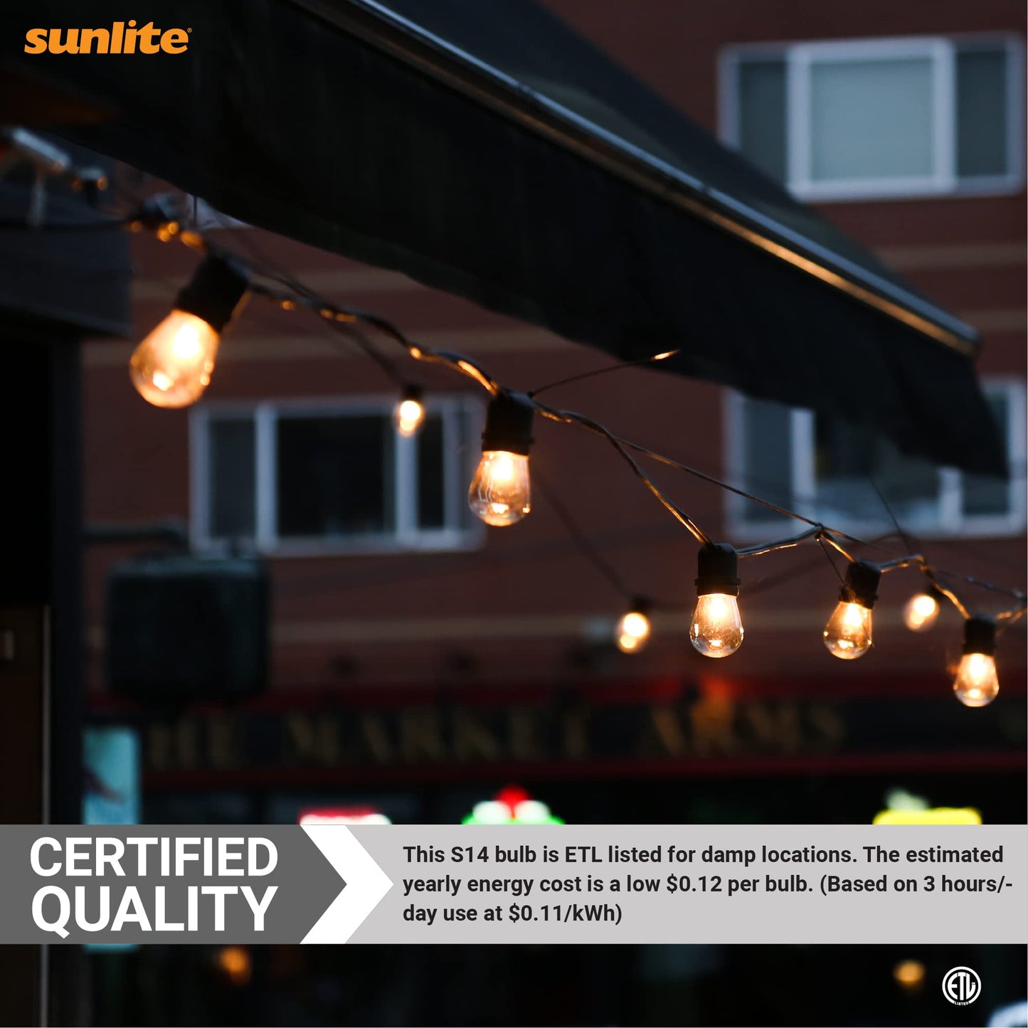 Sunlite LED S14 Filament String Light Bulb, 2W (25W Equivalent), 200 Lumens, Dimmable, 2700K Warm White, 12 Count, Medium