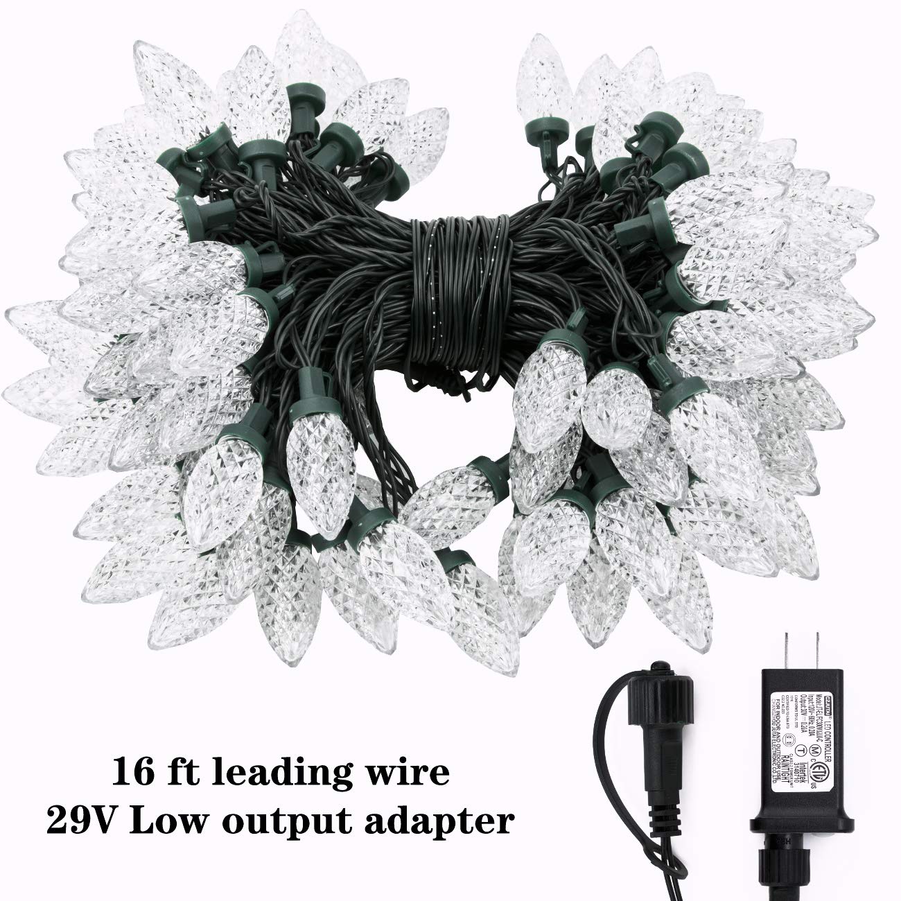AWQ C9 Christmas String Lights, 100LED, 81FT, Waterproof, 8 Modes, White