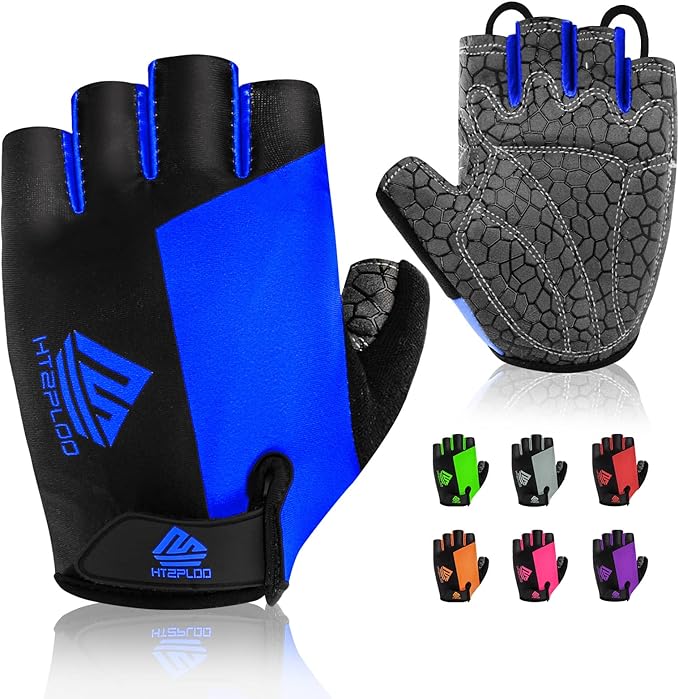 HTZPLOO Bike Gloves for Men Women with Anti-Slip Shock-Absorbing Pad, Light Weight Half-Finger Cycling Gloves