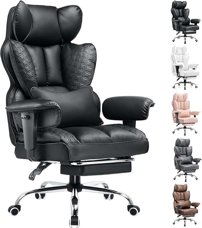 COMHOMA Big and Tall Office Chair 400LBS Wide Ergonomic Gaming Chair with Deluxe Embossing Leather with Foot Rest 150°Recl...