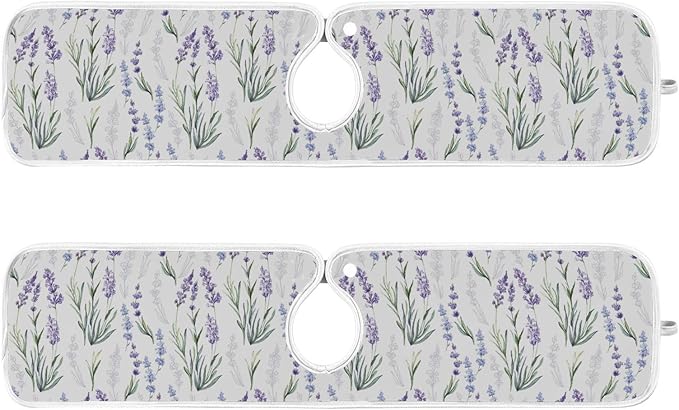 Kitchen Faucet Absorbent Mat,Lavender Flower Water Splash Guard for Sink, Faucet Drip Catcher Thicken Sponge Microfiber Faucet Water Catcher Mat Sink Absorbent Mat for Kitchen 14x5in 2 Pack