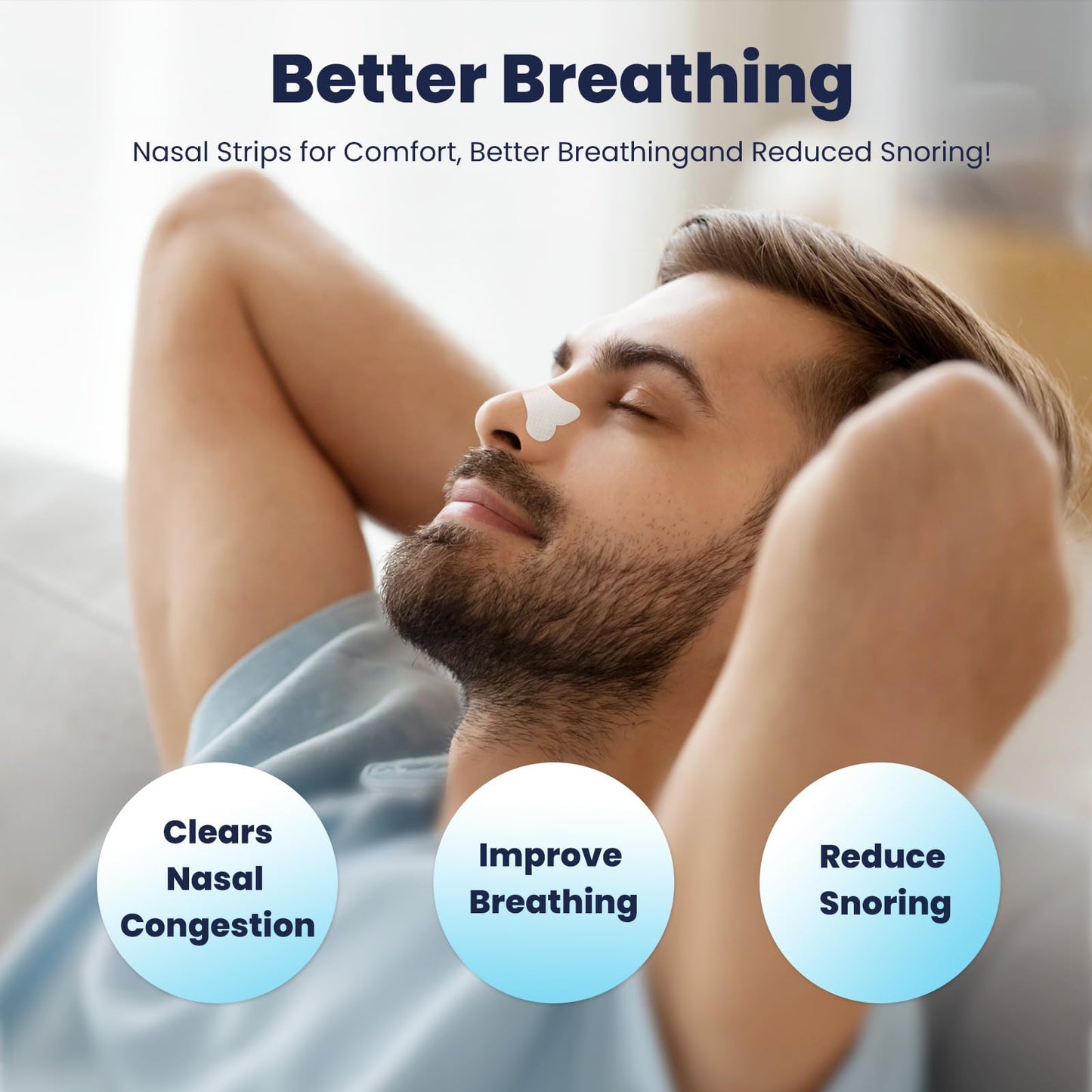 Eovvoe Nasal Strips for Snoring & Nasal Congestion Relief, 90 Count, Comfortable Fit, Instant Breathing Improvement, Anti-Snoring Solution for Sleep