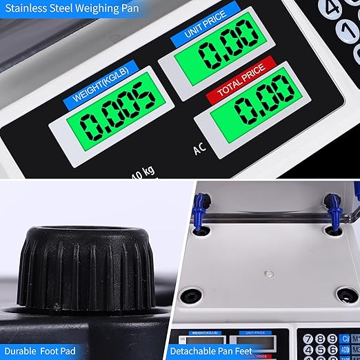 CHENDY 88lb/40kg Digital Commercial Price Scale, Price Computing Scale, Commercial Scale for Food with Dual LCD Display for Farmers Market, Retail Outlets, Meat Shop, Deli