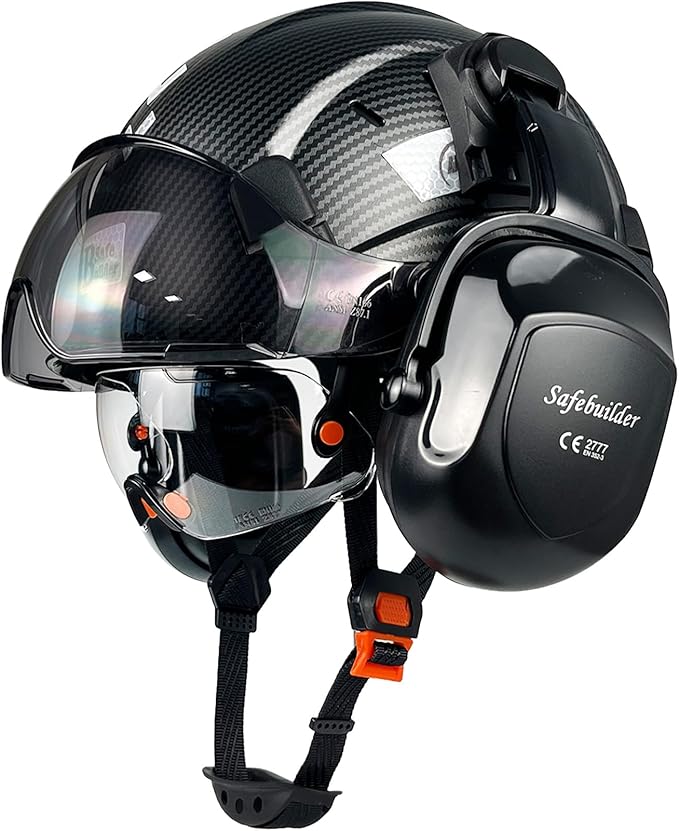 SAFEBUILDER Safety Helmet With Goggles Ear Muffs Work at Hight Carbon Fiber Abs Hard Hats For Industrial Construction Head...
