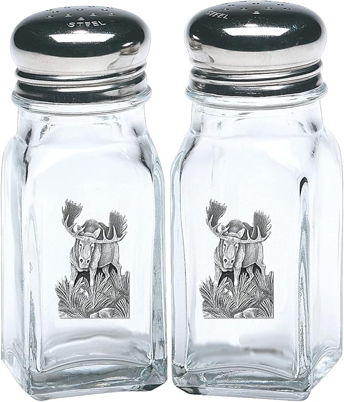 Heritage Pewter Moose Salt and Pepper Shaker Set of 2 Bottles | Expertly Crafted Pewter Glass