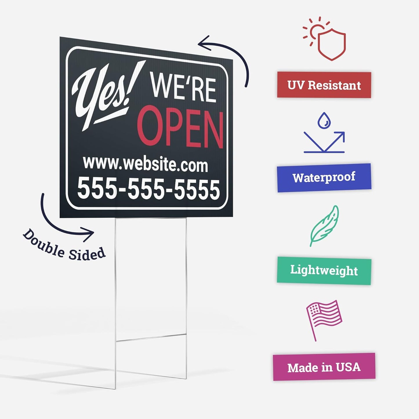 50 pack 12x18" Double Sided Customizable Outdoor Yard Sign made from Corrugated Plastic with Metal "H" Stake, Easy to Design, Sign for Business, Garage or Yard Sale, Home, Office, (12" x 18" - Qty 50)