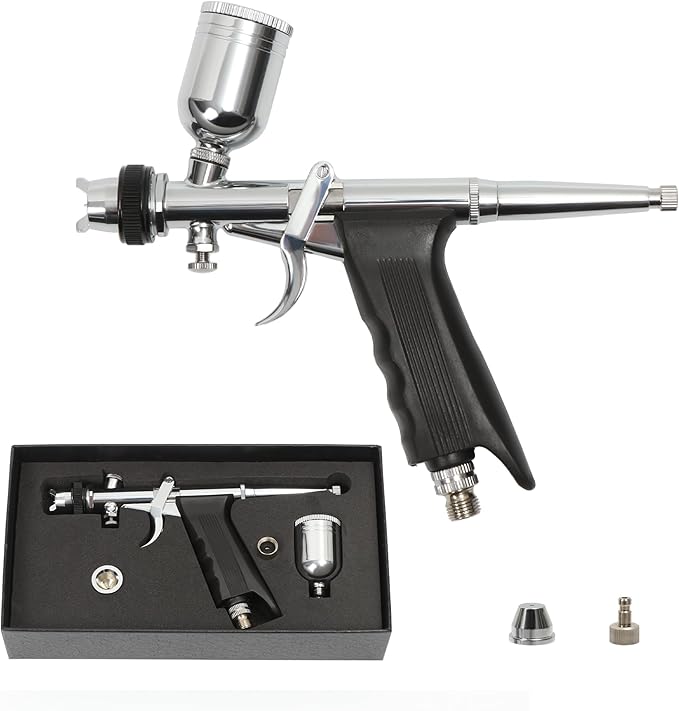 Colima Advanced Series Dual Action Airbrush Kit － 0.6mm Needles, 1/3 oz Cups － Professional Airbrush Gun for Makeup, Model Painting, Nail Art, Tattoo － Upgraded Precision Design & Ergonomic Grip