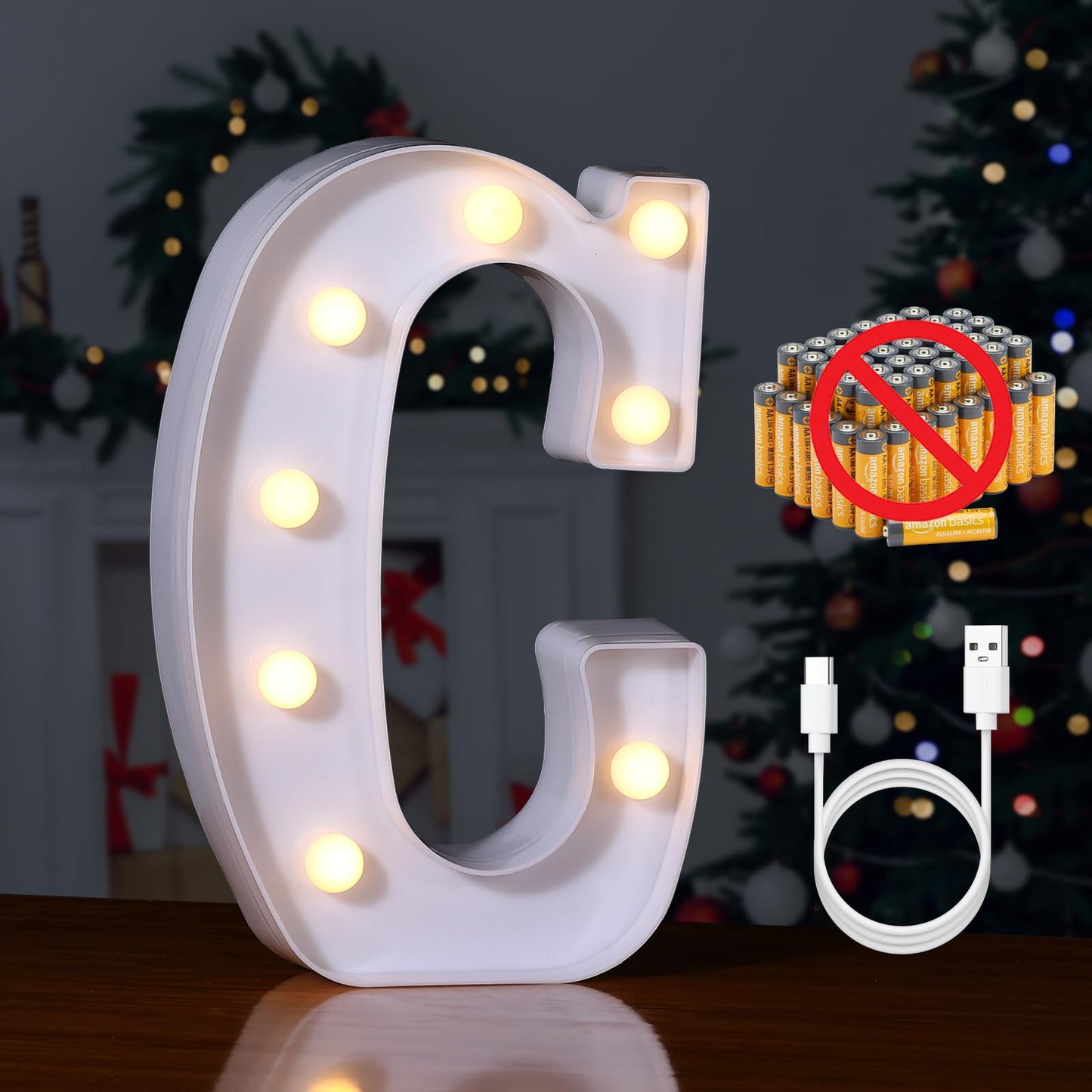 Foaky Rechargeable Led Letter Lights Sign Marquee Light Up Letters Sign For Night Light Wedding/Birthday Party Christmas Lamp Home Bar Decoration (C)