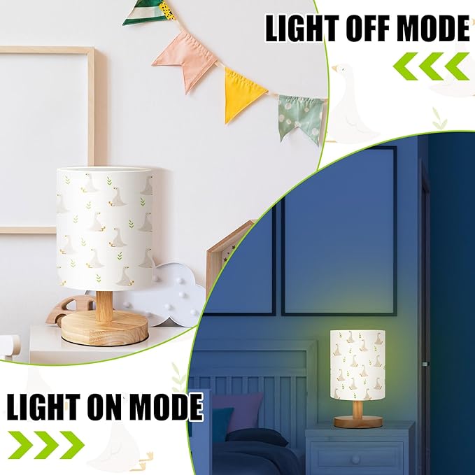 VIHOSE Silly Goose Kids Table Lamp for Bedroom Kids Bedside Lamp with Linen Wooden Nightstand Cartoon Nursery Lampshade for Girls Boys Living Room