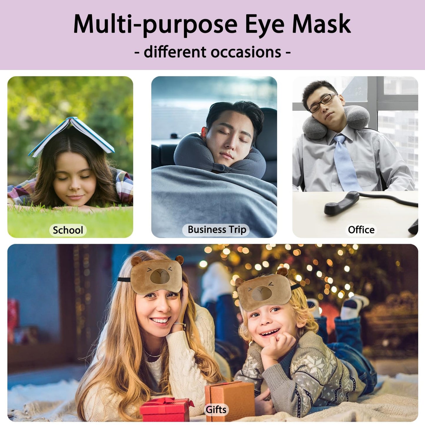 Ynaize Cute Eye Mask for Sleeping, Cartoon Capybara Sleep Mask, Funny Novelty Plush Blindfold Sleep Eye Cover for Girls Boys Women Men, Night Nap Travel