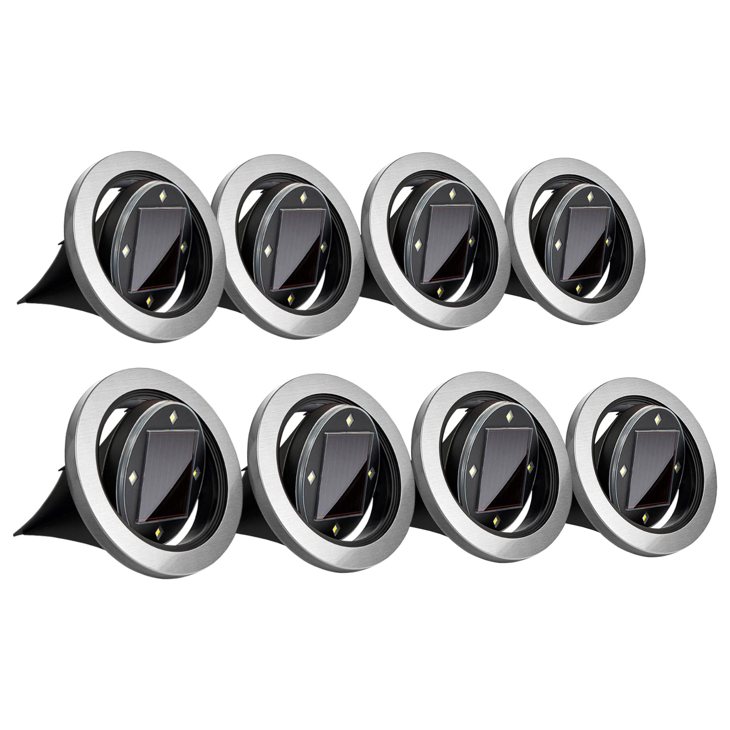 Bell+Howell Solar-Powered 8-LED Swivel Disk Lights for Outdoor Use, Black, Set of 8