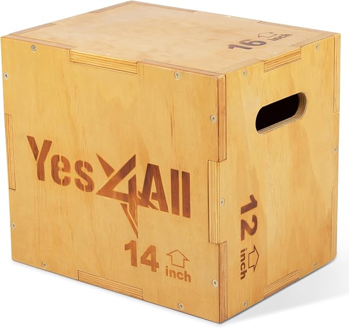 Yes4All Plyo Box, 3-in-1 Wooden Box Jumps for Home Gym, 450 lbs Boxes Step Up with Smooth Edges & Wide Built-in Handles fo...