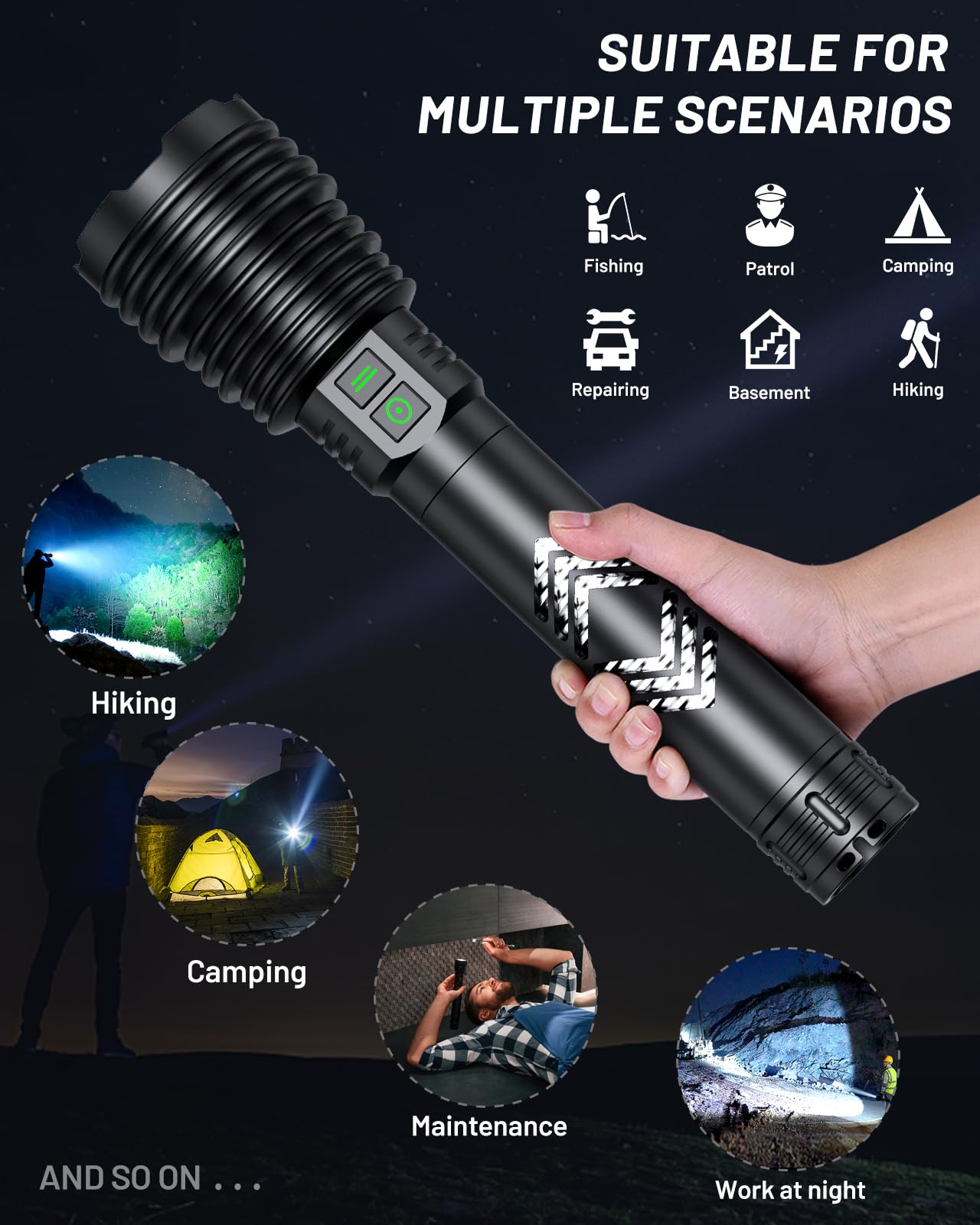 Amzyigou Powerful Flashlights 600000 High Lumens  10000Mah Battery | 6 Modes With Fast Charge  Super Bright Rechargeable Flashlight Ip67 Waterproof & Shock Resistant For Outdoor Activities