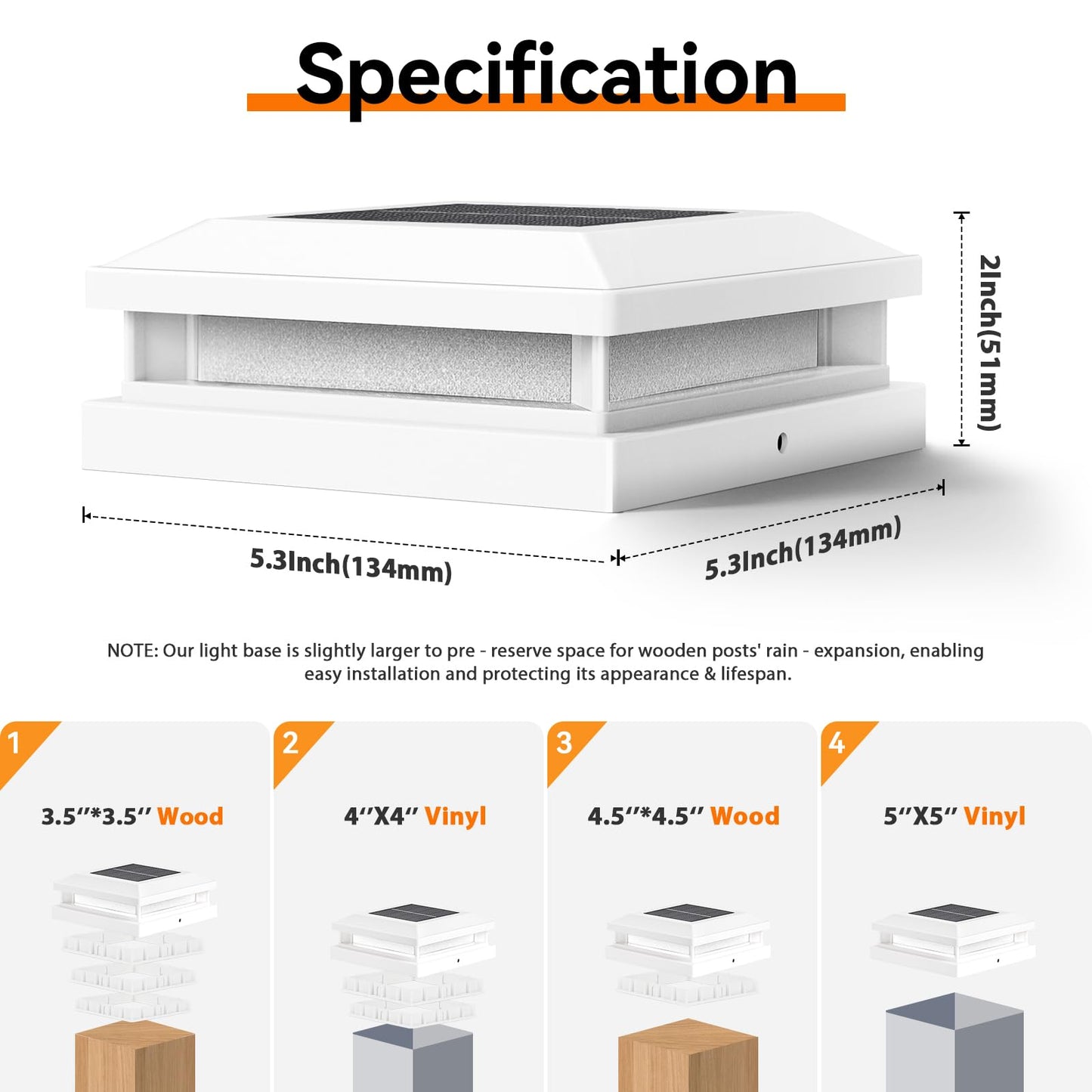 Solar Light Outdoor 4 Packs  Waterproof Solar Powered Post Cap Light For 4X4 4.5X4.5 5X5 Vinyl/Wooden Post With Warm/Cool Lighting  White 16Leds Deck Cap Lights For Outside  Garden  Patio  Porch