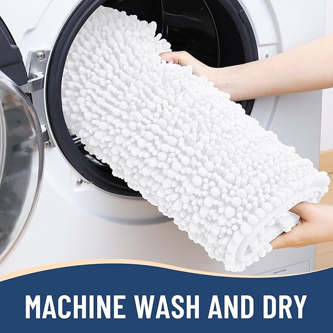 Arotive Luxury Chenille Bathroom Rug Mat, Extra Soft Thick Absorbent Shaggy Bath Rugs, Non-Slip Machine Wash Dry, Plush Bath Mats for Bathroom, Shower and Tub, 40x24, White