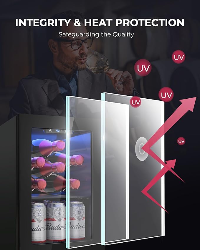 6 Bottles and 6 Cans Compact Beverage Refrigerator, Freestanding Mini Fridge with Temperature Control for Beer Wine, Under Counter Small Refrigerator Adjustable Shelve for Home and Bar
