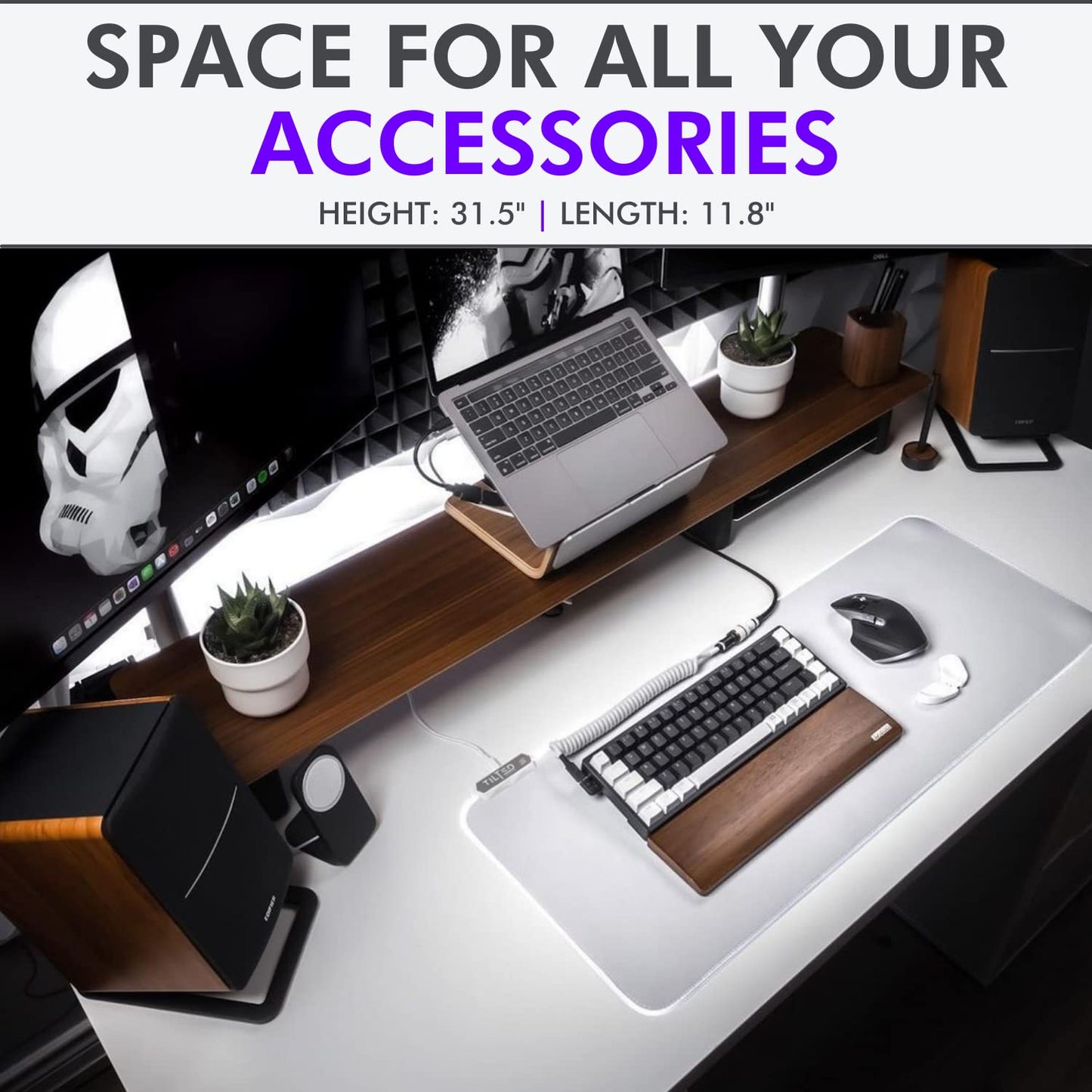 Tilted Nation Bone White Gaming Mouse Pad RGB - Large LED Mousepad - LED Desk mat with 8 Adjustable Light Modes - Non Slip Rubber Base, Easy to Clean Water Proof Surface Mat for Keyboard and Mouse