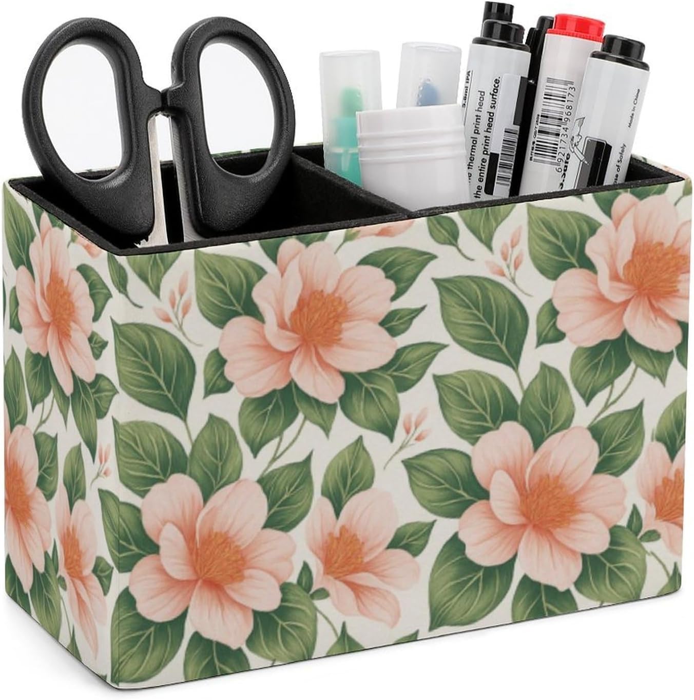 Floral Pattern Lether Pen Holder for Desk Makeup Brush Holder Office Organizer Desk Accessory for School Office