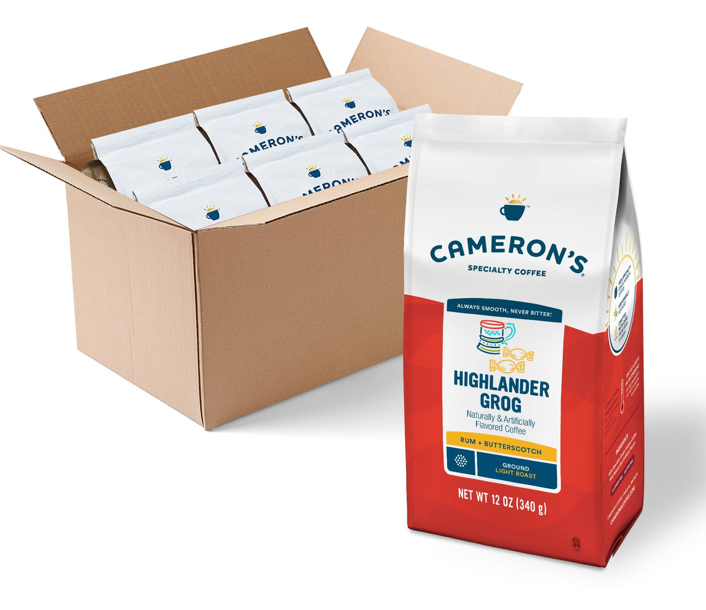 Cameron s Coffee Roasted Ground Coffee Bag  Flavored  Highlander Grog  12 Ounce  Pack of 6