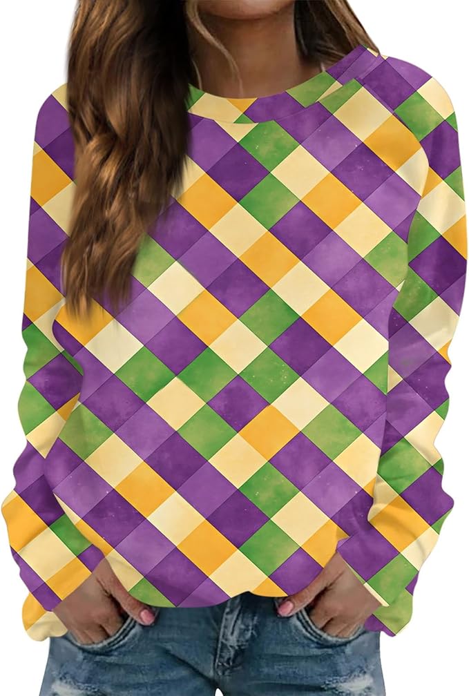 Mardi Outfit For Women Carnival Mask Graphic Sweatshirts Mardi Day Crew Neck Long Sleeve Shirt Fashion Tops