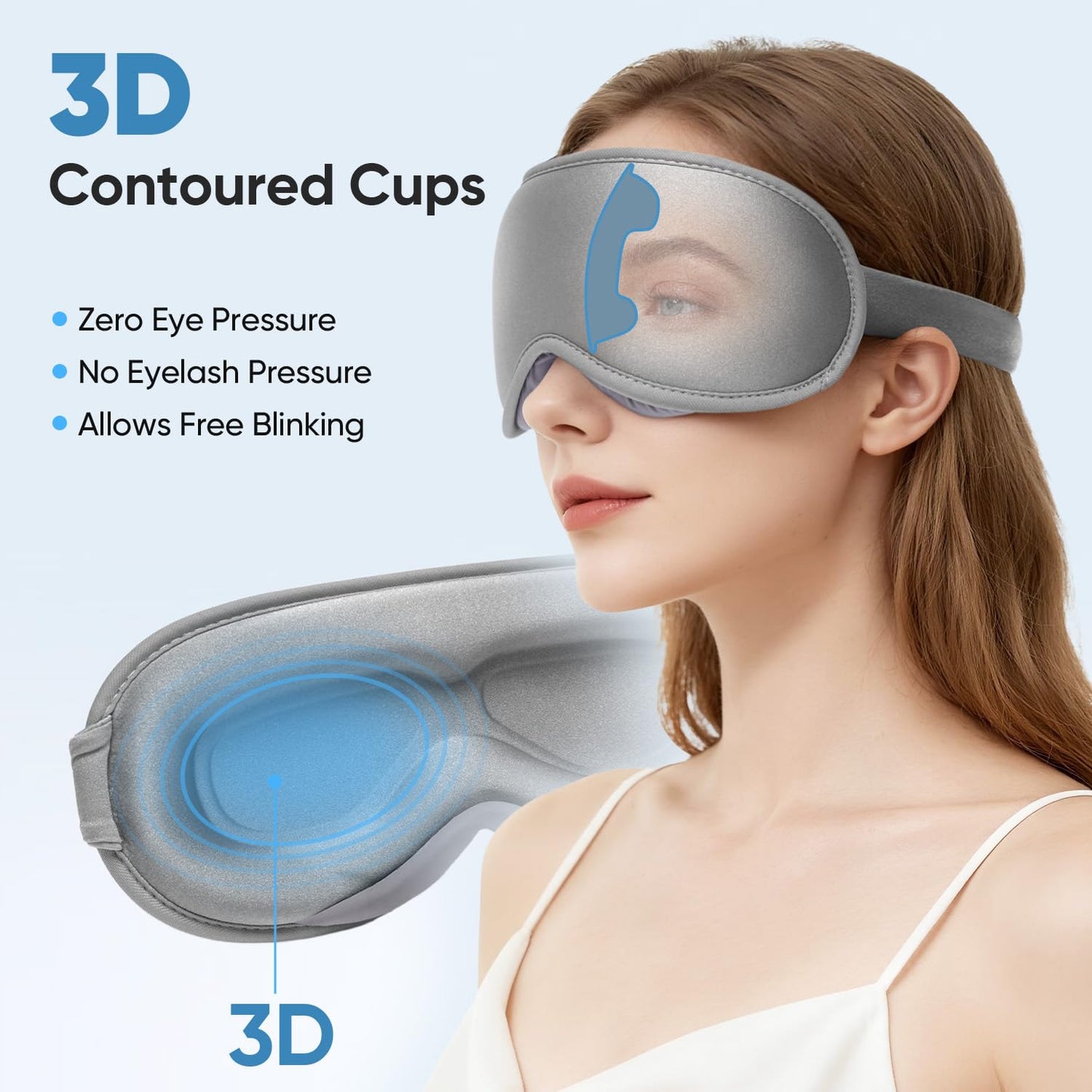 Weighted Eye Mask for Sleeping - Sleep Mask for Women & Men, Blackout 3D Contoured Sleeping Mask for Side Sleeper, Zero Pressure Soft Night Eye Cover with Adjustable Strap for Travel, Gray