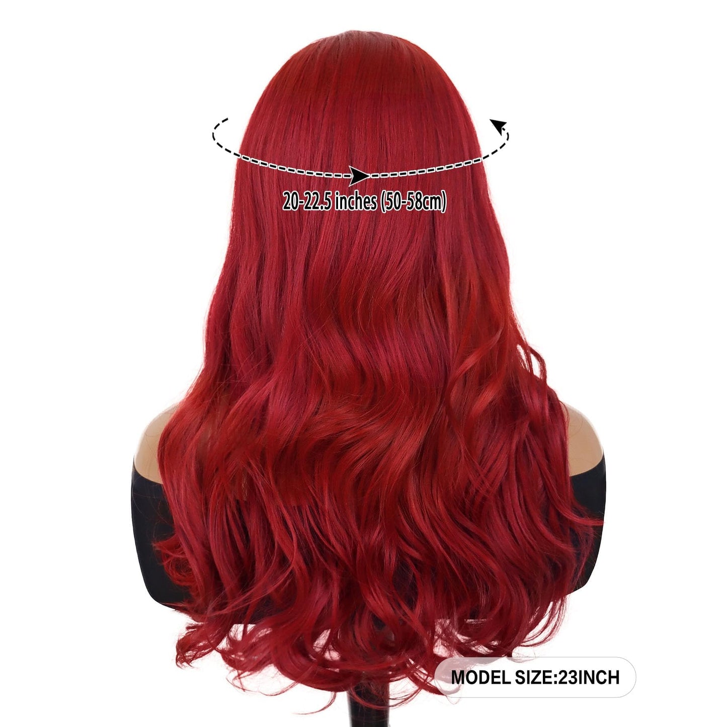 GNIMEGIL 23 Inch Gorgeous Long Curly Wig in Vivid Red Cosplay Poison Ivy Ariel Wig with Bangs Synthetic Body Wave Wigs for Women