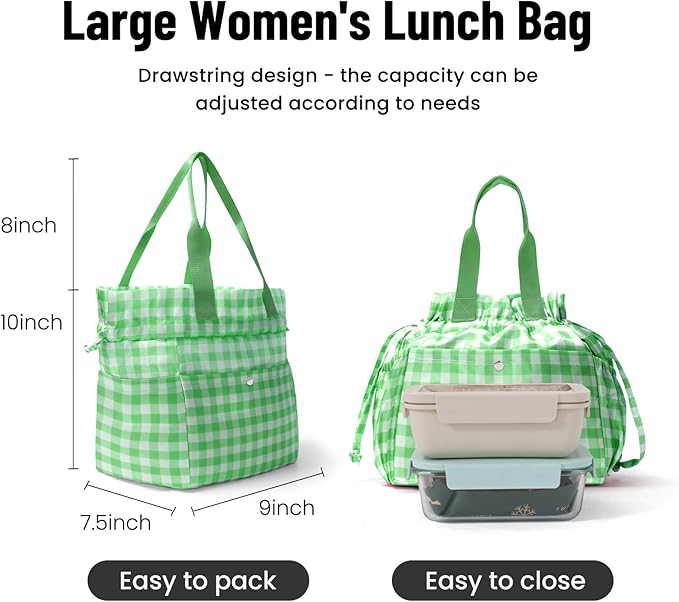 MEXS Lunch Bag for Women Reusable Drawstring Insulated Lunch Box Stain-Resistant Large Cinch Closure Lunch Bags for Work Office