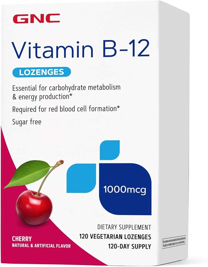 GNC Vitamin B-12 1000mcg - Cherry, 120 Lozenges, Supports Energy Production