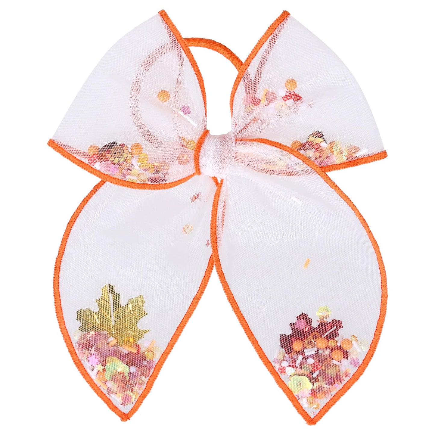 Happy Fall Thanksgiving Turkey Hair Bow Tie for Women Girls 5.5 Mesh Shaker Fable Bow Ponytail Holder Elastic Band,Autumn Holida