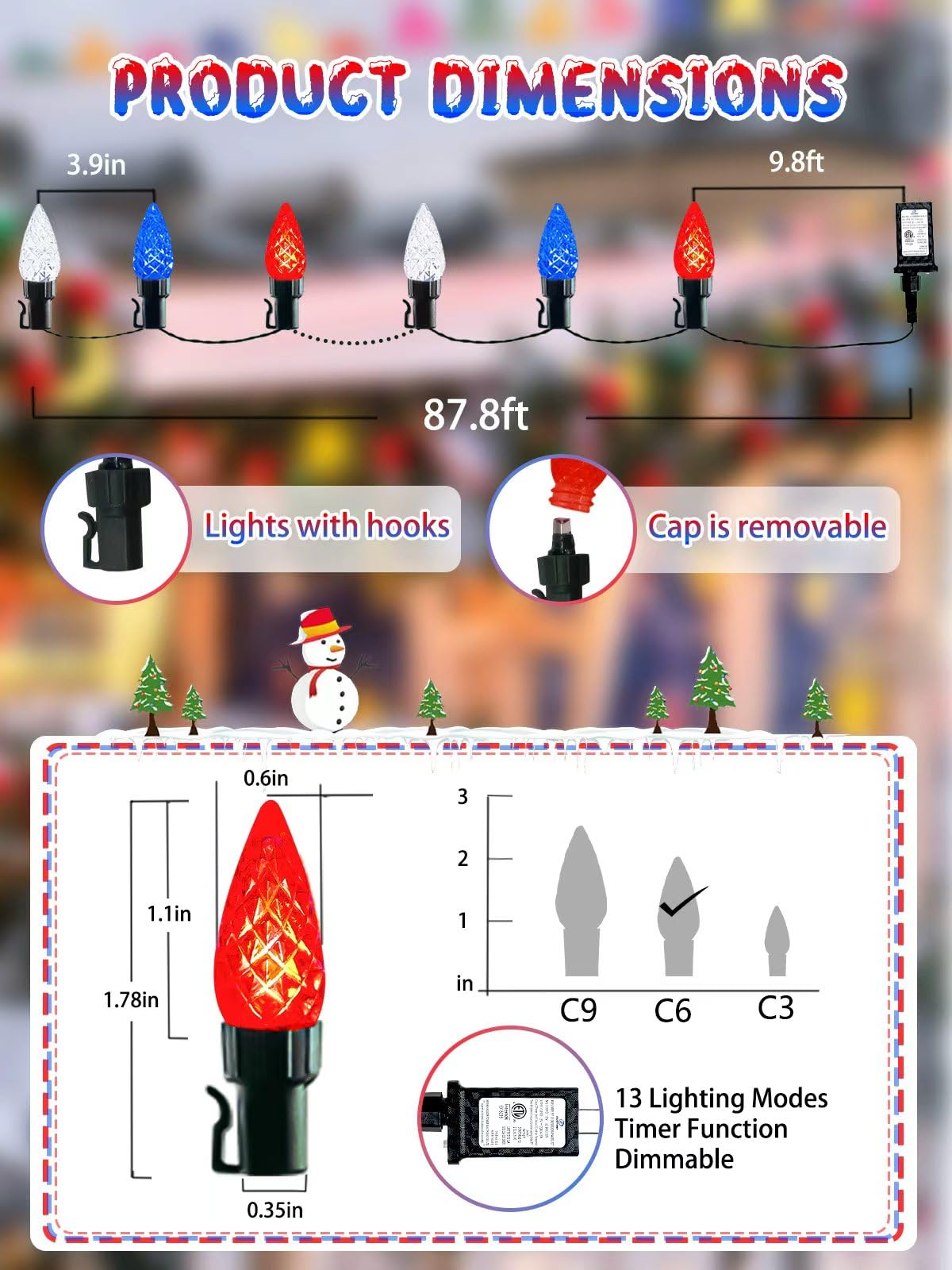 240 Led 78Ft C6 Christmas String Lights  Super Long Christmas Lights Outdoor Indoor With 13 Modes & Timer  Waterproof Fairy Twinkle Light Plug In For Tree Party Xmas Decorations (Red White And Blue)