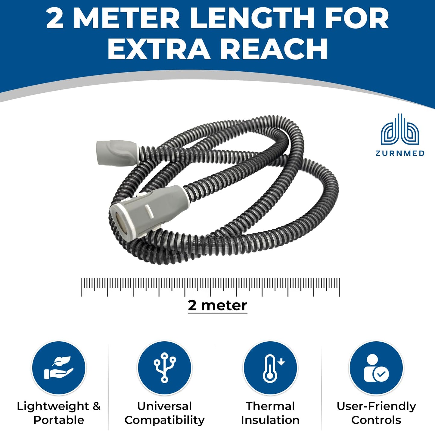 ZURNMED® Climate-Line Air Hose for AirSense 10 & AirCurve 10 (6.5 ft / 2 m) – Premium CPAP Tubing Replacement – Flexible, Leak-Free Hose for Restful Sleep (S10 Models Only)