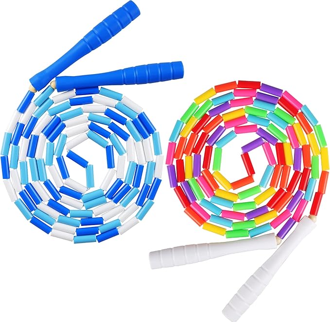 Fezog 2 Pack Rainbow Beaded Kids Jump Rope, Segmented Skipping Rope for Kids Adults, Tangle-Free Rope Skipping Child Jump ...