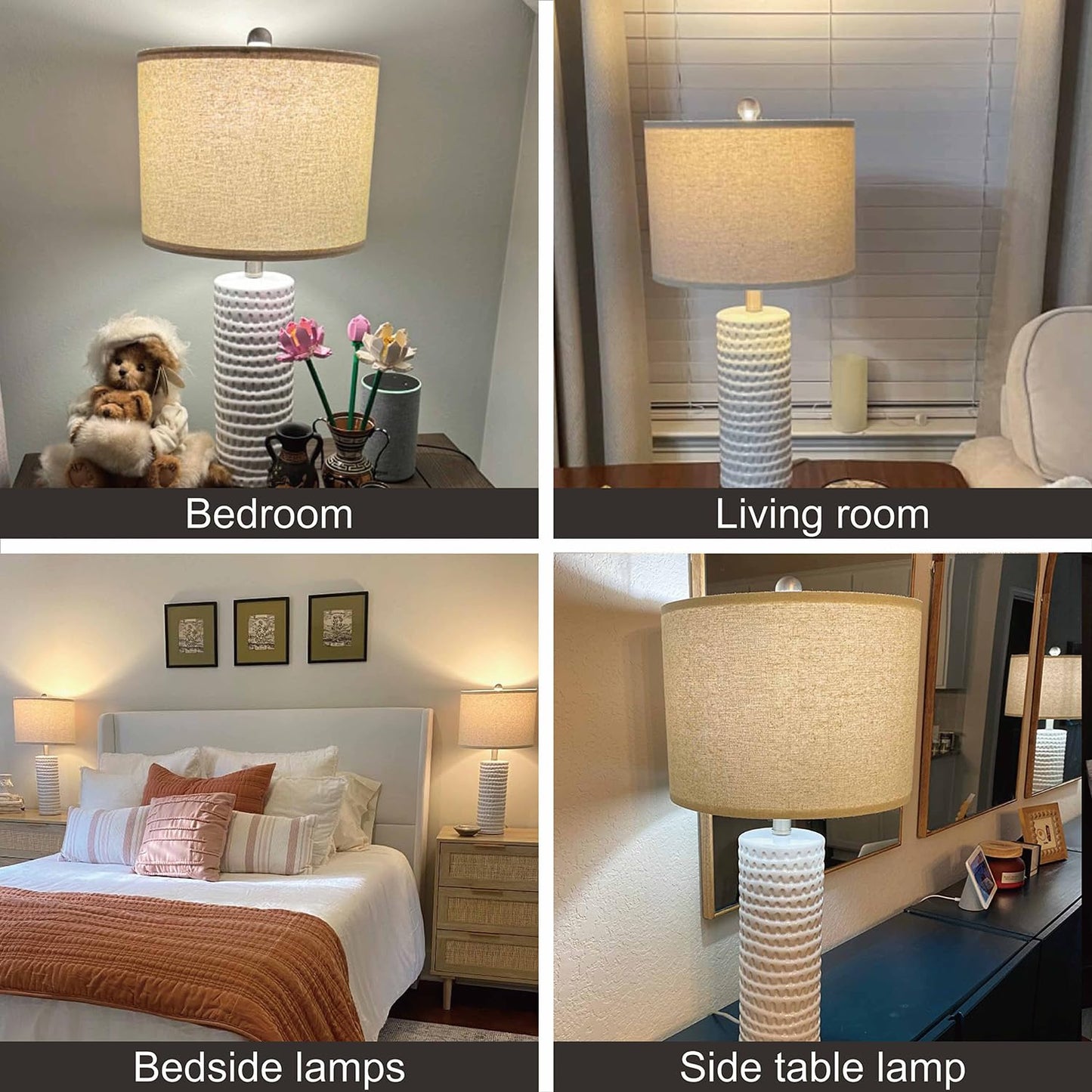 PORTRES 24in Farmhouse Ceramic Table Lamp Set of 2, White, Modern Accent Lighting for Bedroom, Living Room, Office, Model AMZ-T1062L-WH