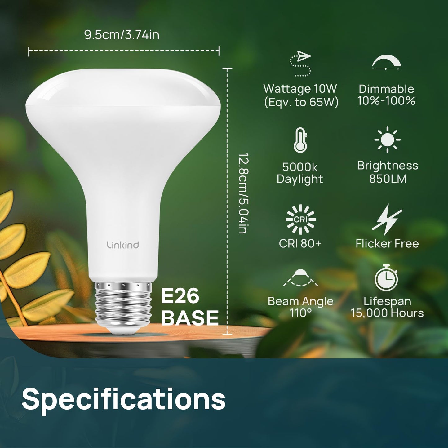 Linkind BR30 LED Flood Light Bulbs Indoor, 65W Equivalent Dimmable LED Recessed Bulbs, 10W 850 Lumens, 5000K Daylight E26 Base, Recessed Can Light Bulb for Bedroom Dining Room Bathroom, 12 Packs