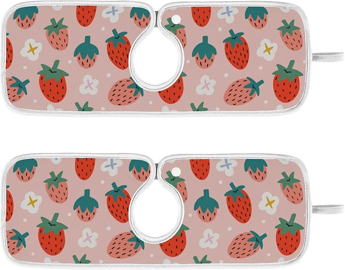 Kitchen Faucet Absorbent Mat,Strawberry Summer Berry Water Splash Guard for Sink, Faucet Drip Catcher Thicken Sponge Microfiber Faucet Water Catcher Mat Sink Absorbent Mat for Kitchen 14x5in 2 Pack