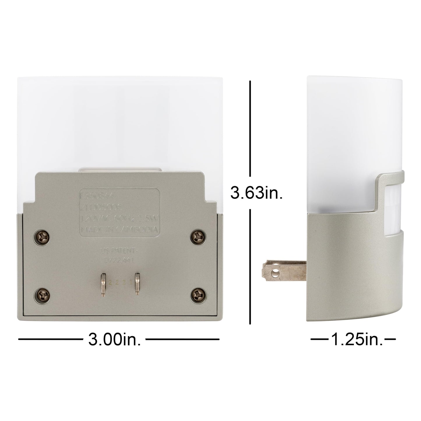 GE LED Motion Sensor Night Light, 40 Lumens, Soft White, Plastic, Silver, 2 Pack, Model 46633