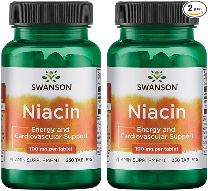 Swanson Niacin (Vitamin B3) - Vitamin Supplement Supporting Heart Health and Carbohydrate Metabolism - Promotes Natural Energy Production - (250 Tablets, 100mg NE Each) (2 Pack)