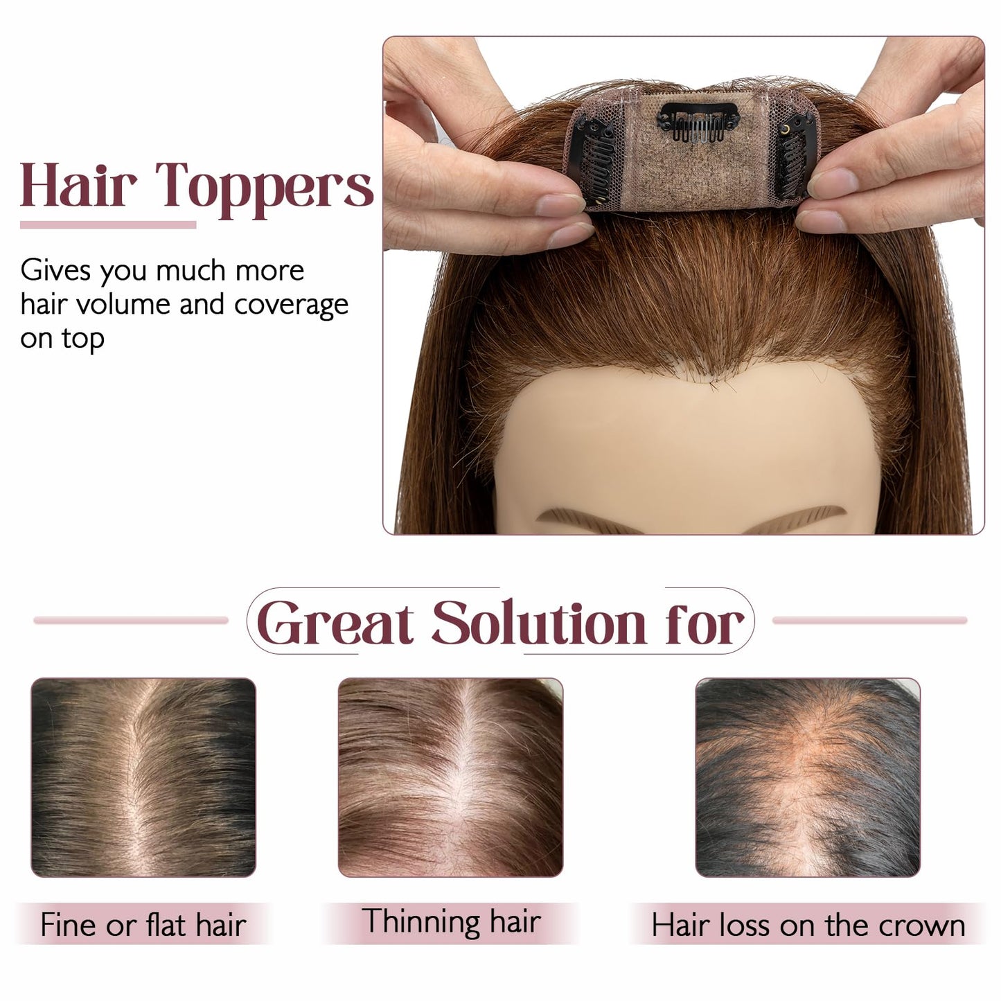 Elailite Hair Toppers for Women Real Human Hair Topper Thinning Thin 5.1x2.8 Silk Base Clip in Remy Hairpieces 14 Inch Chocolate