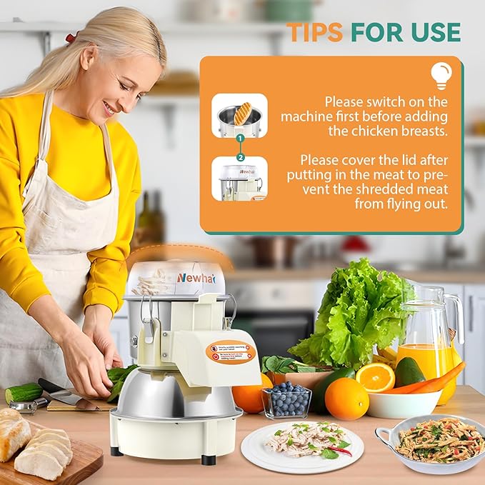 Newhai Electric Chicken Breast Shredder Twist Machine Automatic Meat Shredder Tool 240lb/h for Home Restaurant Use 180W 110V US for Cooked Meat Only