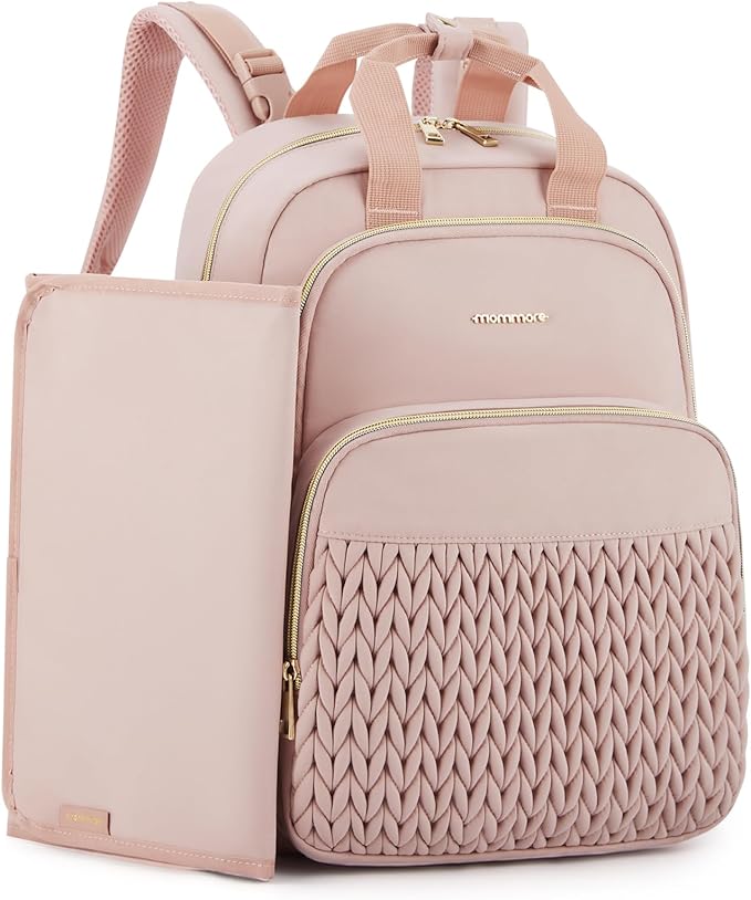 mommore Diaper Bag Small Diaper Backpack Stylish Baby Travel Backpacks with Insulated Pockets, Changing Pad, Stroller Straps
