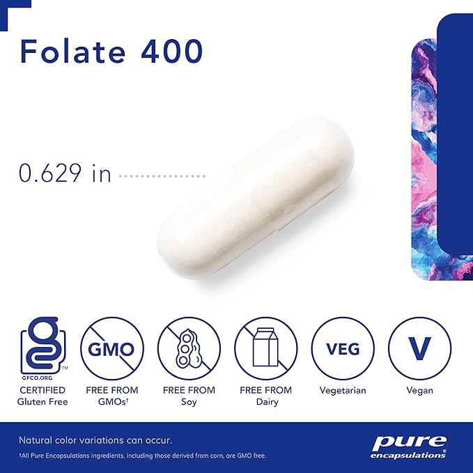 Pure Encapsulations Folate 400 | Metafolin L-5-MTHF Supplement to Support Cardiovascular, Cellular, and Neural Health* | 90 Capsules