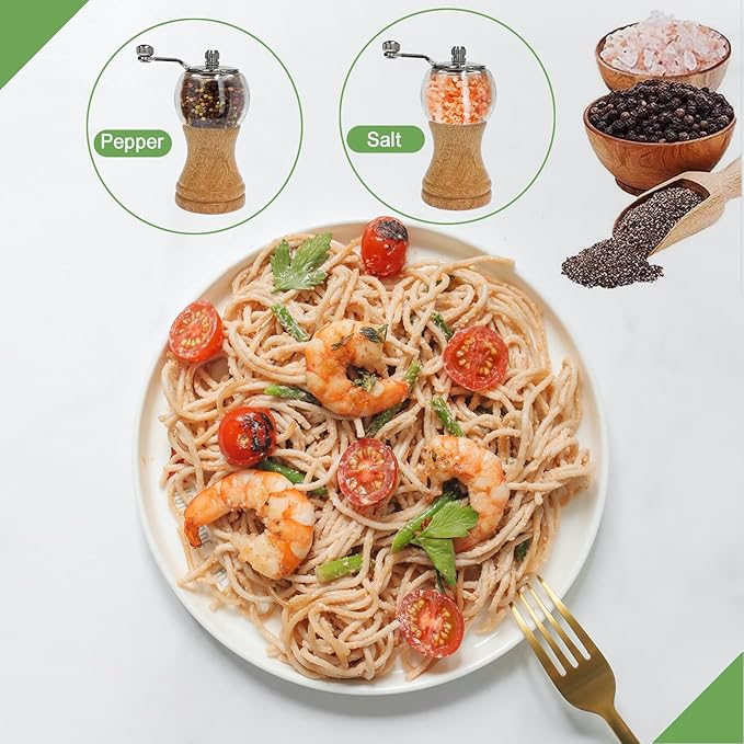Salt and Pepper Grinder Set Manual Pepper Grinder Set Classical Hand Shake Acrylic Wooden Pepper Mill Ceramic Blades Upgrade Metal Handle, Enjoy Best Fresh Ground Pepper Salt spices (1pcs-5in)