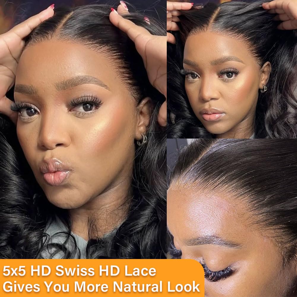 Omswet Body Wave Closure Human Hair 5x5 HD Lace Closure Human Hair Closures for Black Women Pre Plucked Natural Hairline SKINLIK