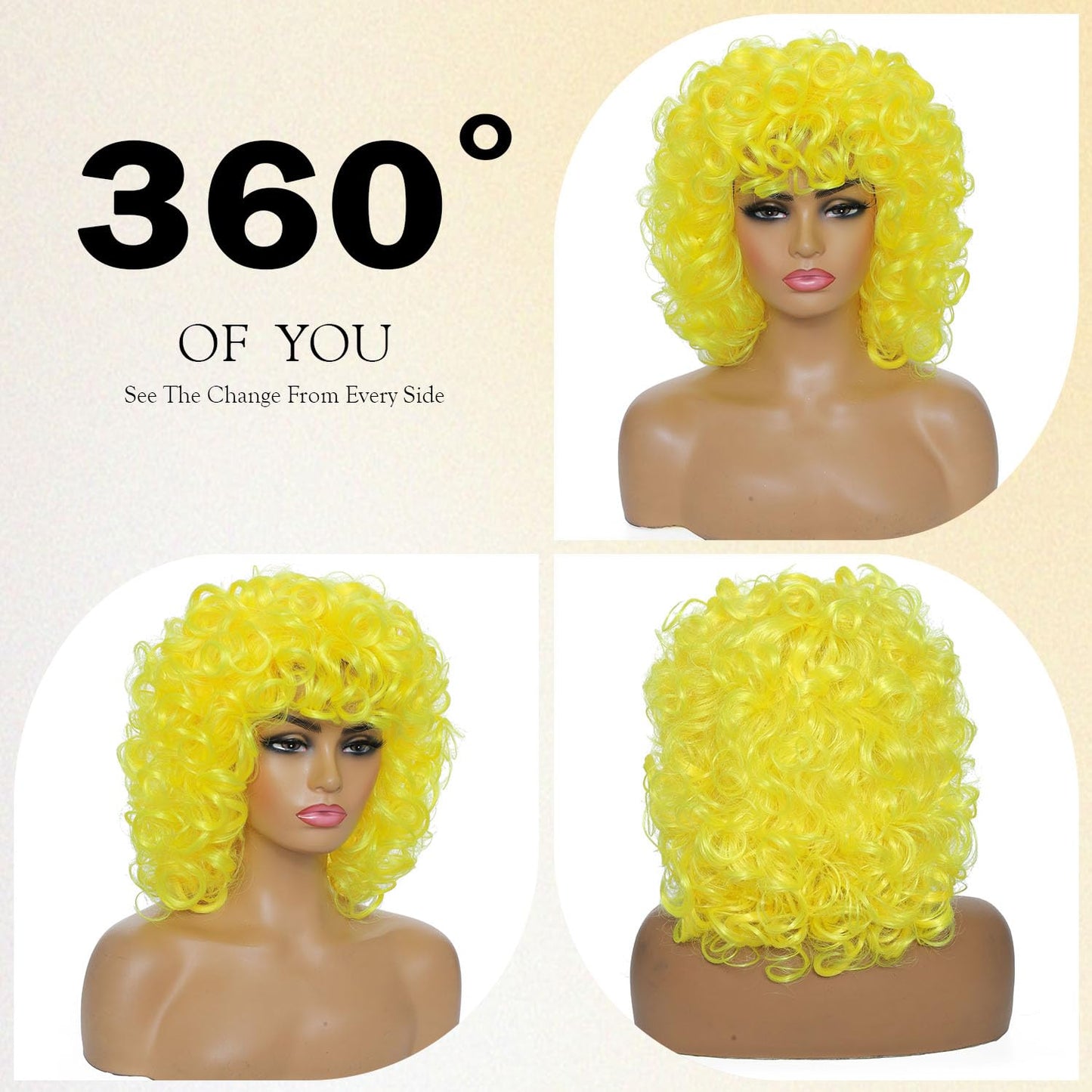Lotfon Curly Wig for Black Women Full and Soft Gold Hoop Earring+2Wig Cap+Comb+2Beauty Blenders (Yellow)