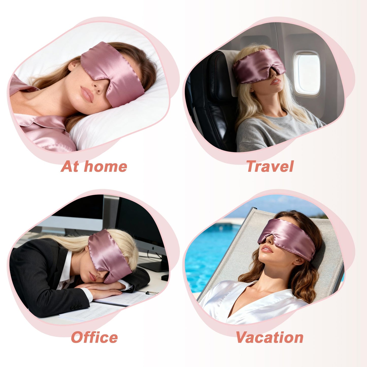 VOCOSTE 22 Momme Pure Silk Sleep Mask with Travel Pouch, 3D Contour Adjustable Blindfold for Side Sleepers, Eyelash Protecting for Natural Lashes & Extensions, Bean Pink