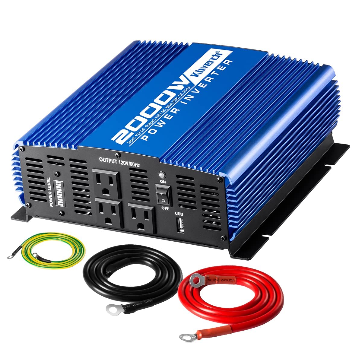 Kinverch 2000W Continuous/ 4000W Peak Power Inverter 3 Ac Outlets 12V To 110V Car Converter With Usb Port