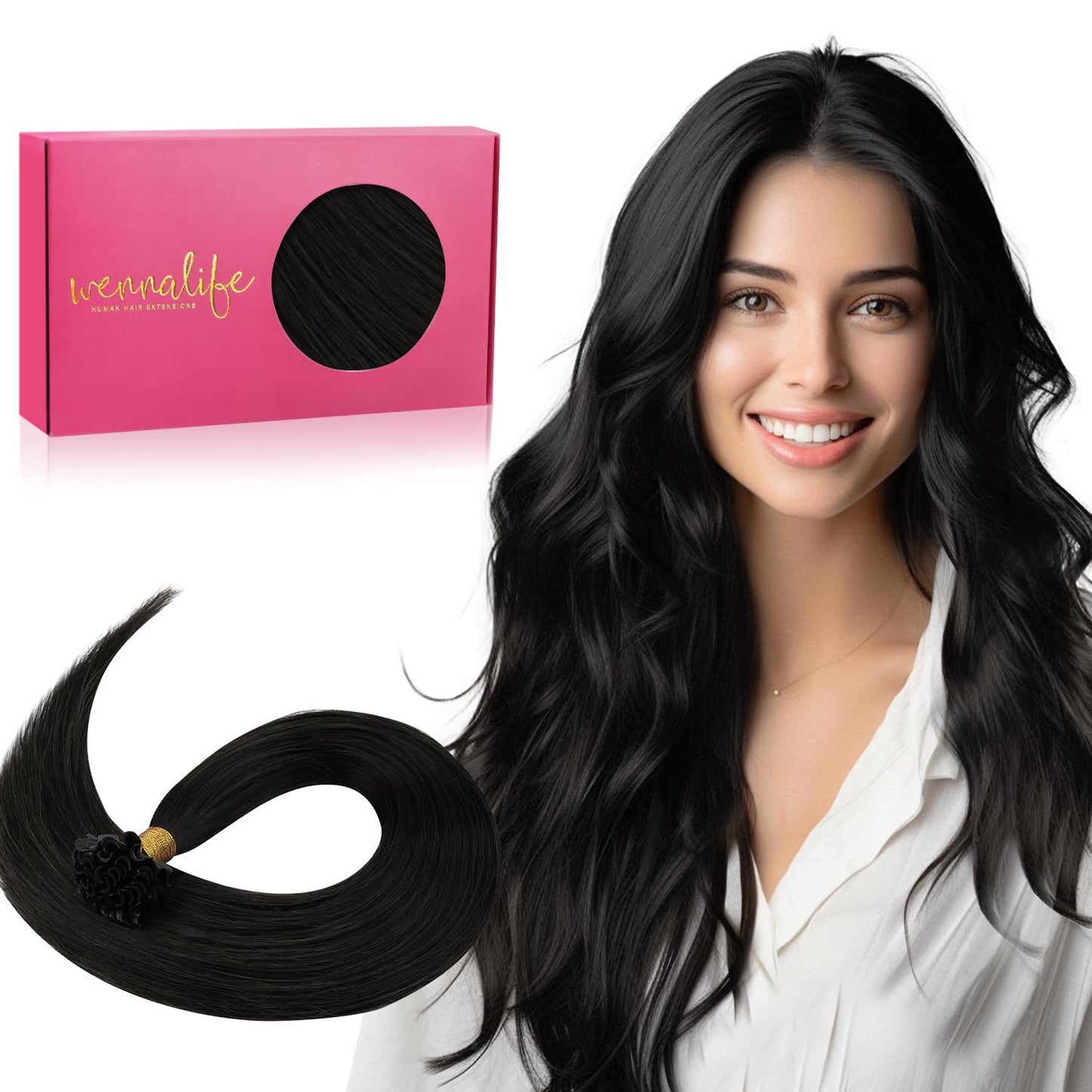WENNALIFE U Tip Hair Extensions 24 Inch Natural Black Remy Hair, 50g 50s Human Hair Extensions Real Human Invisible Straight K T